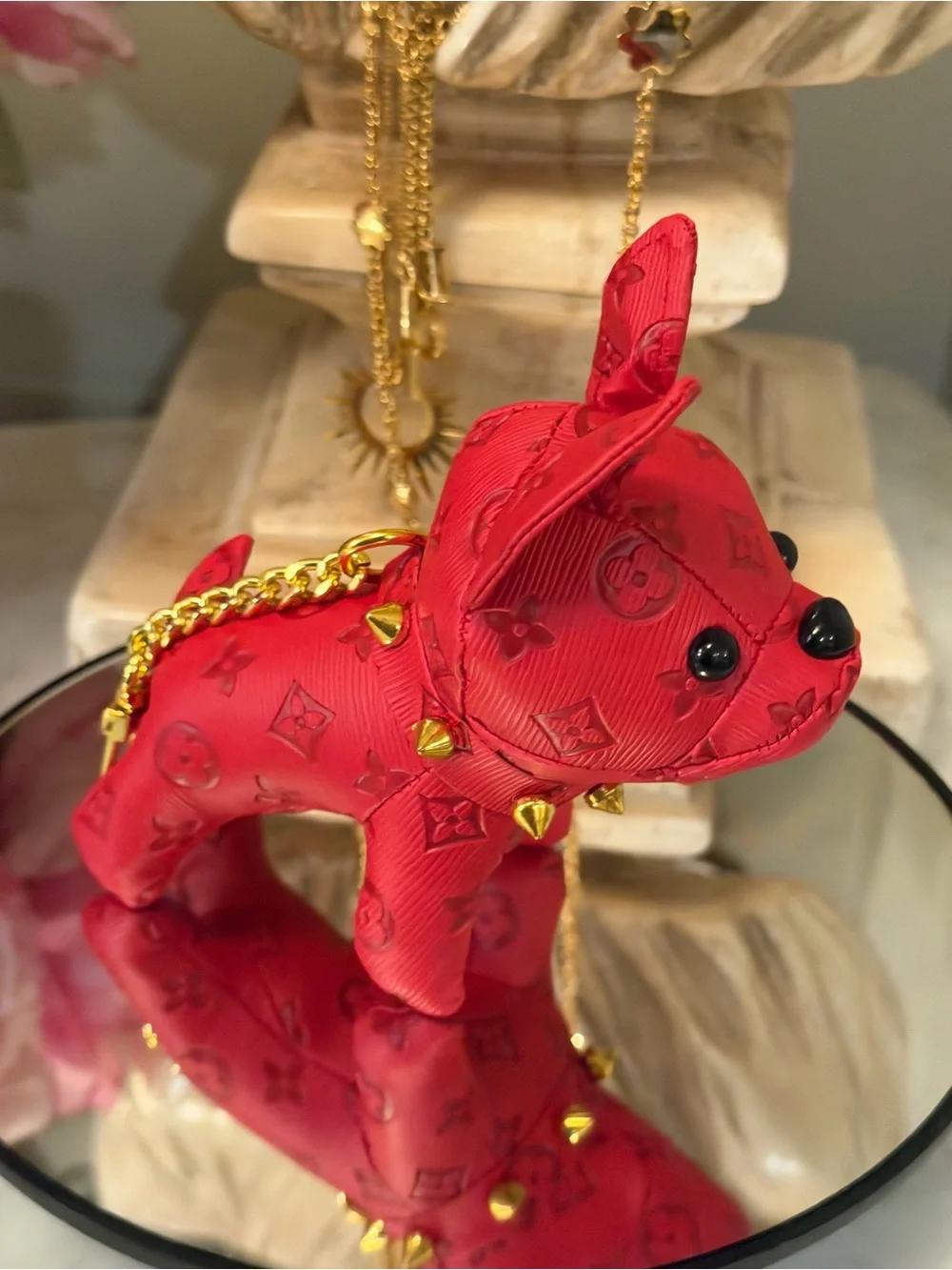 Luxury Red Designer-Inspired Dog Keychain Charm